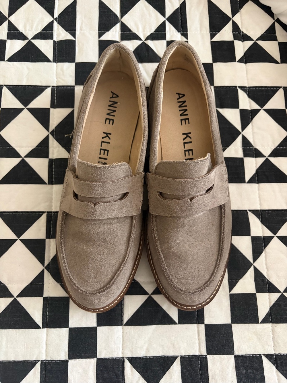 Anne Klein Women’s Taupe Suede Penny Loafers